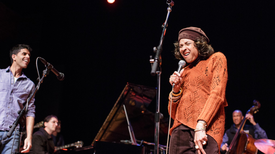 Faculty members perform at the end of the Sunday welcome and orientation session opening the 2012 Jazz Port Townsend workshop.
shown: Sachal Vasandani, Mary Stallings