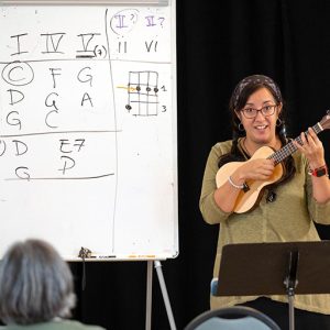 person teaching ukulele at Centrum music workshop