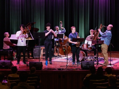 The student combo coached by trombonist Wycliffe Gordon performs in Wheeler Theater, 2023 Centrum Jazz Port Townsend workshop.
Ryusei Kawakubo, trombone;
Walter Latkowski, trumpet;
Noah Weiss, alto;
Ian Shaw, bari;
Halimah Muhammad, bass;
Monica Lyall, piano;
Olin Young, drums;