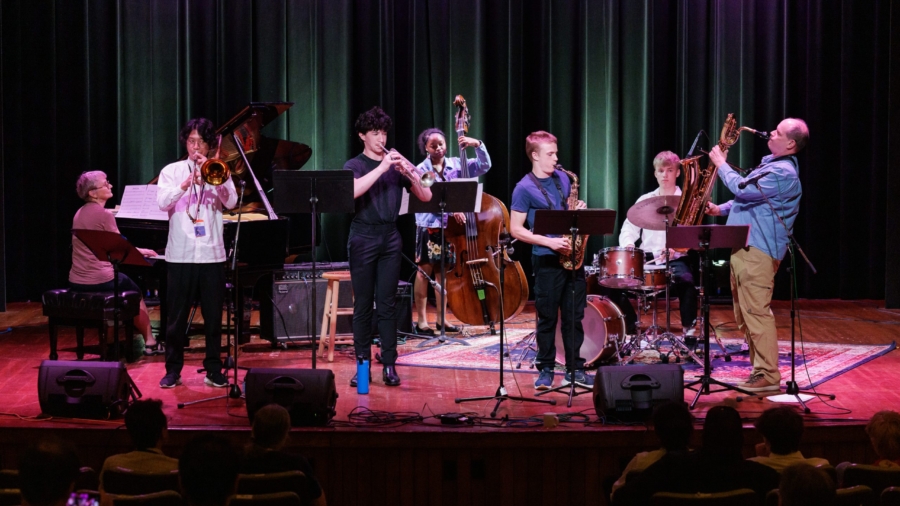 The student combo coached by trombonist Wycliffe Gordon performs in Wheeler Theater, 2023 Centrum Jazz Port Townsend workshop.
Ryusei Kawakubo, trombone;
Walter Latkowski, trumpet;
Noah Weiss, alto;
Ian Shaw, bari;
Halimah Muhammad, bass;
Monica Lyall, piano;
Olin Young, drums;